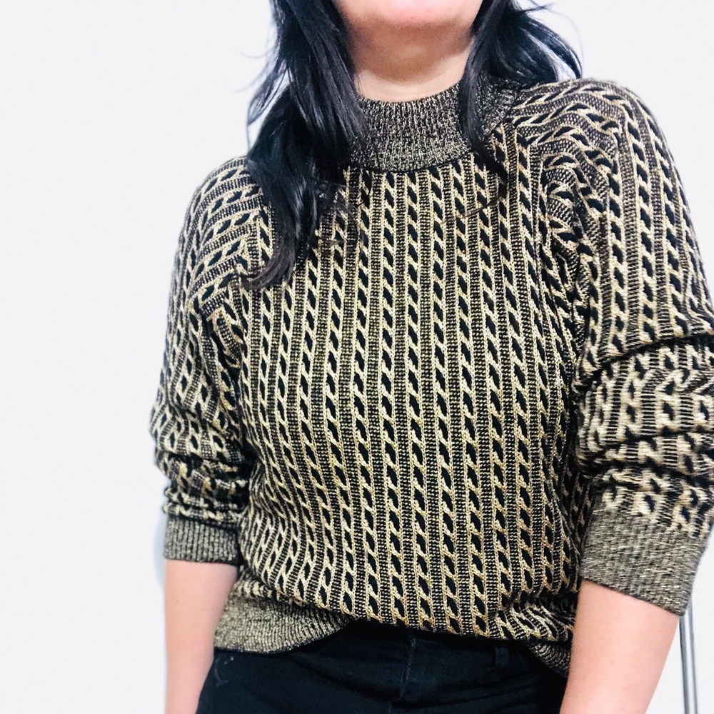 Vintage Cable Knit Gold and black Sweater - Picture 3 of 9